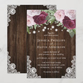 Burgundy Blush Botanical Wedding Invitations Kaart (Voorkant / Achterkant)