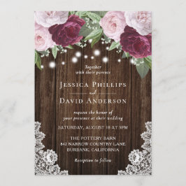 Burgundy Blush Botanical Wedding Invitations Kaart
