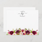 Burgundy Blush Botanische Bloemige Monogram Notiti Bedankkaart (Voorkant / Achterkant)