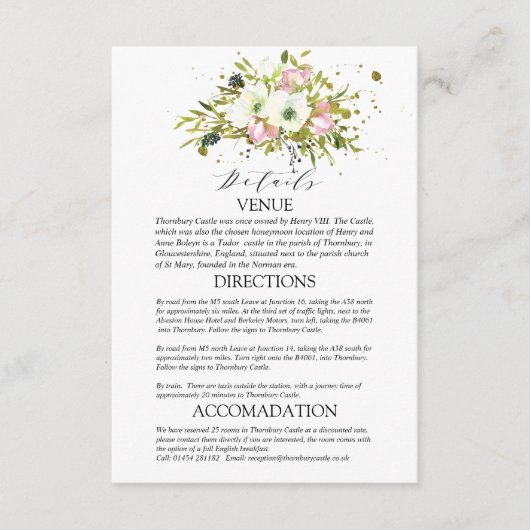 Burgundy & Blush bouquet Wedding Details Enclosure Informatiekaartje (Voorkant)