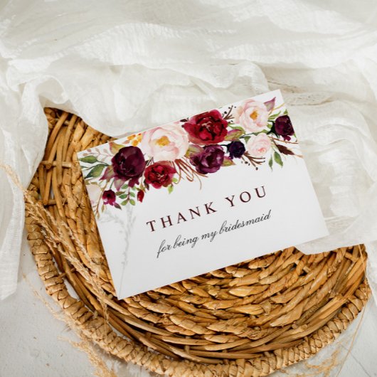 burgundy blush bridesmaid bedankt je kaartje uitnodiging briefkaart