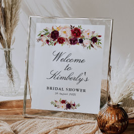 Burgundy & blush bruiloft welcome bord poster