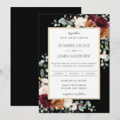 Burgundy Blush Burnt Oranje Ivory Floral Wedding Kaart (Voorkant / Achterkant)