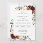 Burgundy Blush Burnt Oranje Ivory Floral Wedding Kaart (Voorkant)