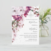 Burgundy Blush Chandelier Floral Elegant Wedding Kaart (Staand voorkant)