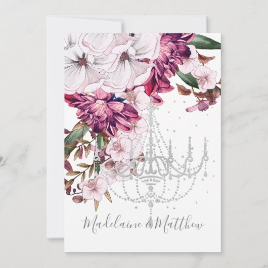 Burgundy Blush Chandelier Floral Elegant Wedding Kaart (Achterkant)