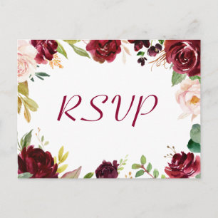 Burgundy Blush Chic Floral Wedding RSVP Respons Briefkaart