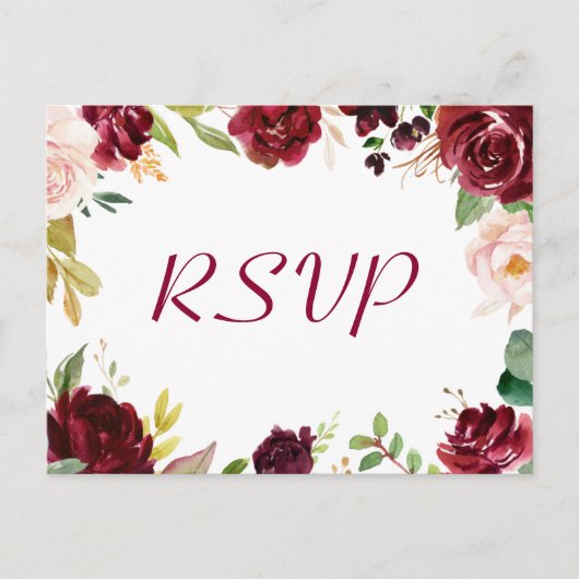 Burgundy Blush Chic Floral Wedding RSVP Respons Briefkaart (Voorkant)