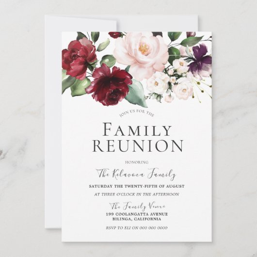 Burgundy Blush Cream Waterverf Family Reunion Kaart (Voorkant)