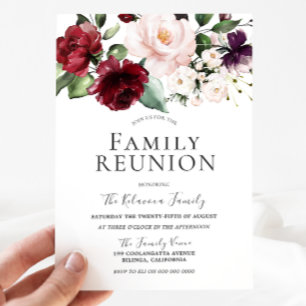 Burgundy Blush Cream Waterverf Family Reunion Kaart