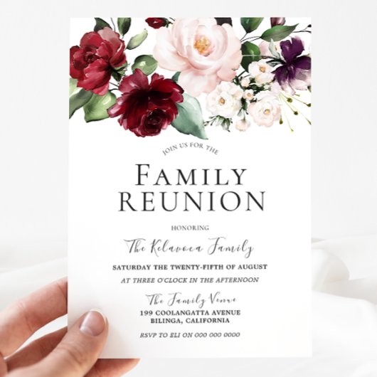 Burgundy Blush Cream Waterverf Family Reunion Kaart