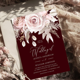 Burgundy & Blush Designer Dusty Rose Wedding Kaart