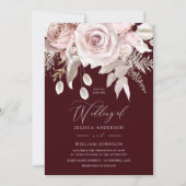 Burgundy & Blush Designer Dusty Rose Wedding Kaart (Voorkant)