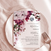 Burgundy Blush Disco Floral Gold Elegant Wedding Kaart