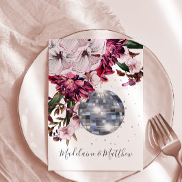 Burgundy Blush Disco Floral Gold Elegant Wedding Kaart