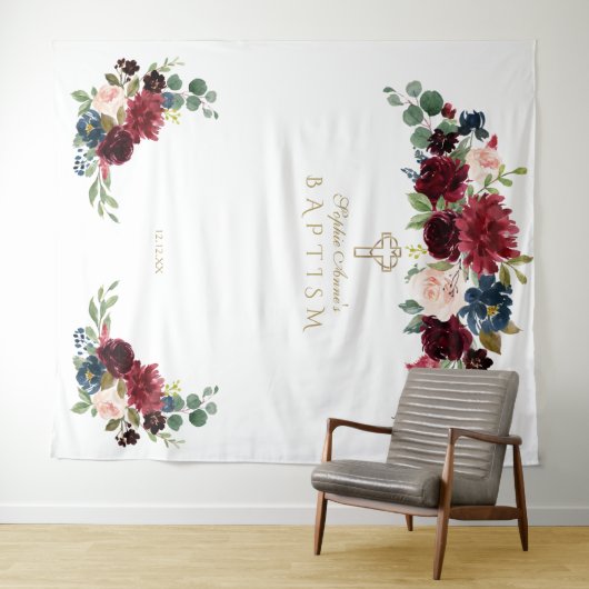 Burgundy Blush Doopfeest Fotohut Achtergrond Wandkleed (In Situ (horizontaal))