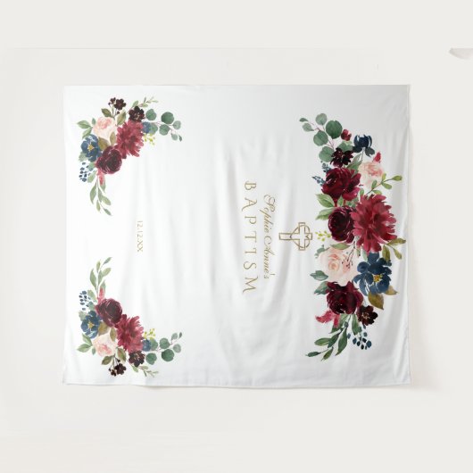 Burgundy Blush Doopfeest Fotohut Achtergrond Wandkleed (Voorkant (horizontaal))