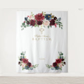 Burgundy Blush Doopfeest Fotohut Achtergrond Wandkleed (Voorkant)