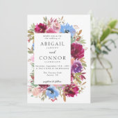 Burgundy Blush Dusty Blue Elegant Floral Kaart (Staand voorkant)