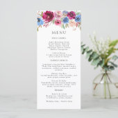Burgundy Blush Dusty Blue Elegant Floral Menu (Staand voorkant)