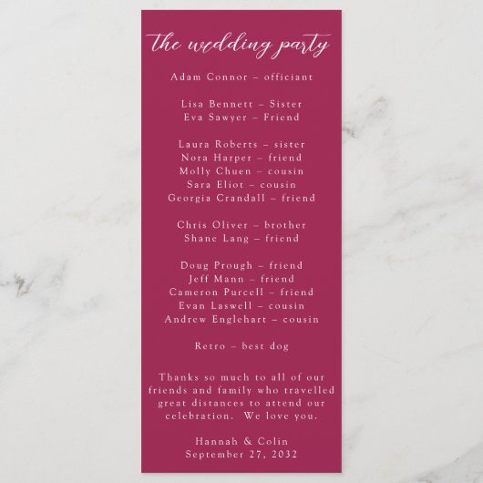 Burgundy Blush Dusty Blue Elegant Floral Programmakaart (Achterkant)