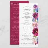 Burgundy Blush Dusty Blue Elegant Floral Programmakaart (Voorkant / Achterkant)
