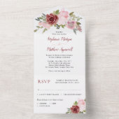 Burgundy Blush Dusty Pink Floral Wedding All In One Uitnodiging (Binnen)