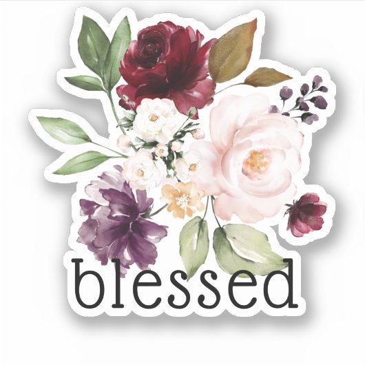 Burgundy Blush Eggplant Floral Blessed Sticker (Voorkant)