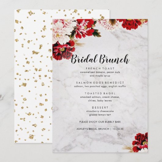 Burgundy Blush Elegant Bridal Brunch Menu (Voorkant / Achterkant)