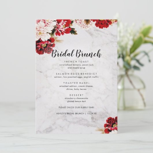 Burgundy Blush Elegant Bridal Brunch Menu (Staand voorkant)