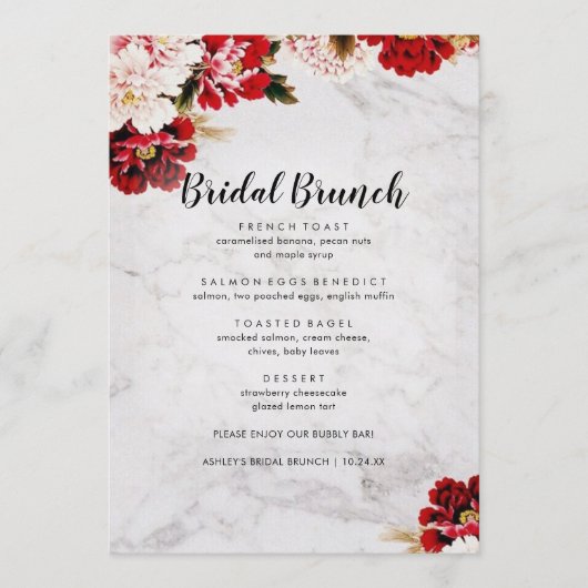 Burgundy Blush Elegant Bridal Brunch Menu (Voorkant)