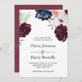 Burgundy Blush Elegant Floral Wedding Kaart (Voorkant / Achterkant)