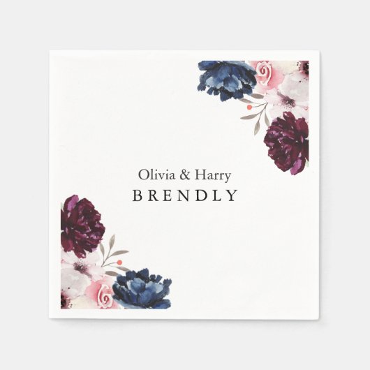 Burgundy Blush Elegant Floral Wedding Servet (Voorkant)