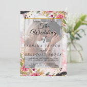 Burgundy Blush Elegant Vellum Wedding Invitation Kaart (Staand voorkant)