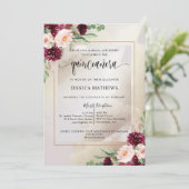 Burgundy, Blush en Champagne Floral Quinceañera Kaart (Staand voorkant)