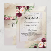 Burgundy, Blush en Champagne Floral Quinceañera Kaart (Voorkant / Achterkant)