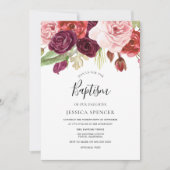 Burgundy Blush en Mint Floral Baptism Invite Kaart (Voorkant)