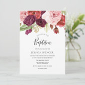 Burgundy Blush en Mint Floral Baptism Invite Kaart (Staand voorkant)