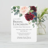 Burgundy Blush en Navy Floral Bridal Luncheon Kaart (Staand voorkant)