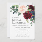 Burgundy Blush en Navy Floral Bridal Luncheon Kaart (Voorkant)