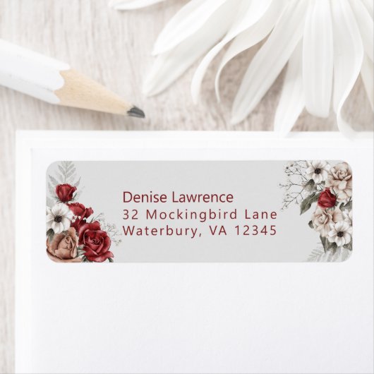 Burgundy Blush en White Roses Weddenschap Label (Insitu)