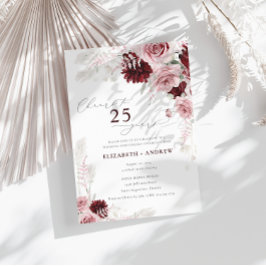 Burgundy Blush Floral 25th Wedding Jubileum Kaart