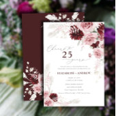 Burgundy Blush Floral 25th Wedding Jubileum Kaart