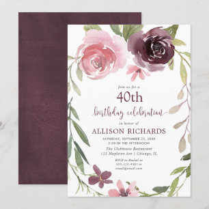 Burgundy blush floral any age meerderjarig verjaar kaart