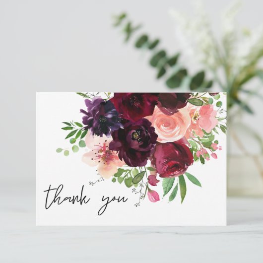 Burgundy & Blush Floral Bedankkaart (Staand voorkant)