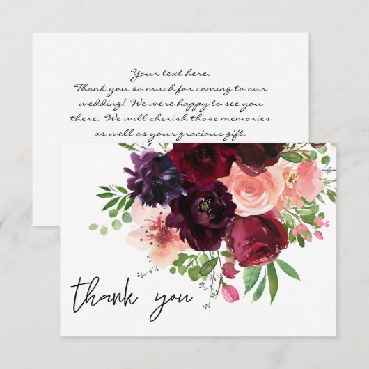 Burgundy & Blush Floral Bedankkaart (Voorkant / Achterkant)