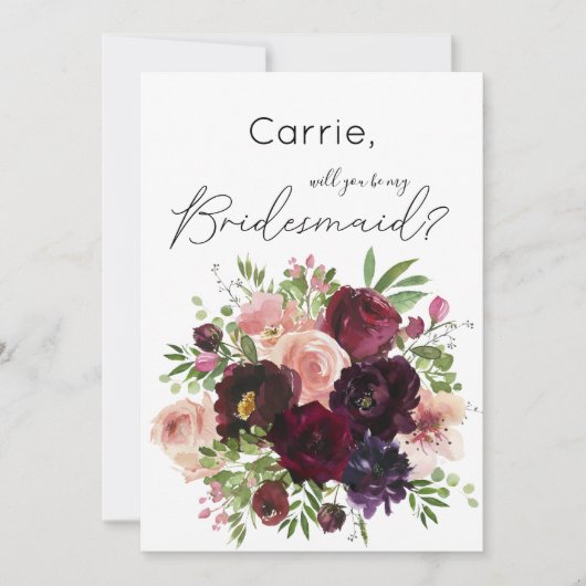 Burgundy & Blush Floral ben je mijn Bridesmaid? Kaart (Voorkant)