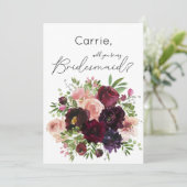 Burgundy & Blush Floral ben je mijn Bridesmaid? Kaart (Staand voorkant)