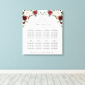 Burgundy Blush Floral Birthday Seating Chart Canvas Afdruk (Insitu (Houten vloer))