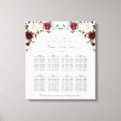 Burgundy Blush Floral Birthday Seating Chart Canvas Afdruk (Voorkant)